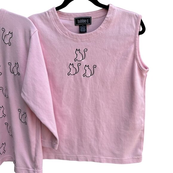 Bobbie C Womens Pink Embroidered Cat Paw Print Cotton Cardigan & Tank Set New M - Picture 5 of 10